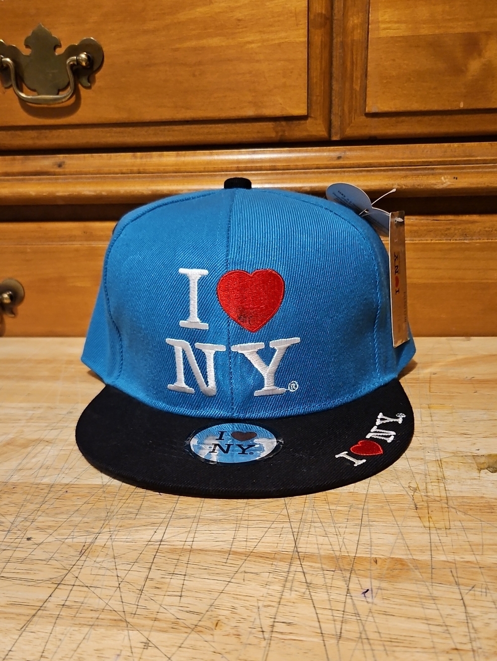 I Love NY Snapback Hat - Blue and Black.